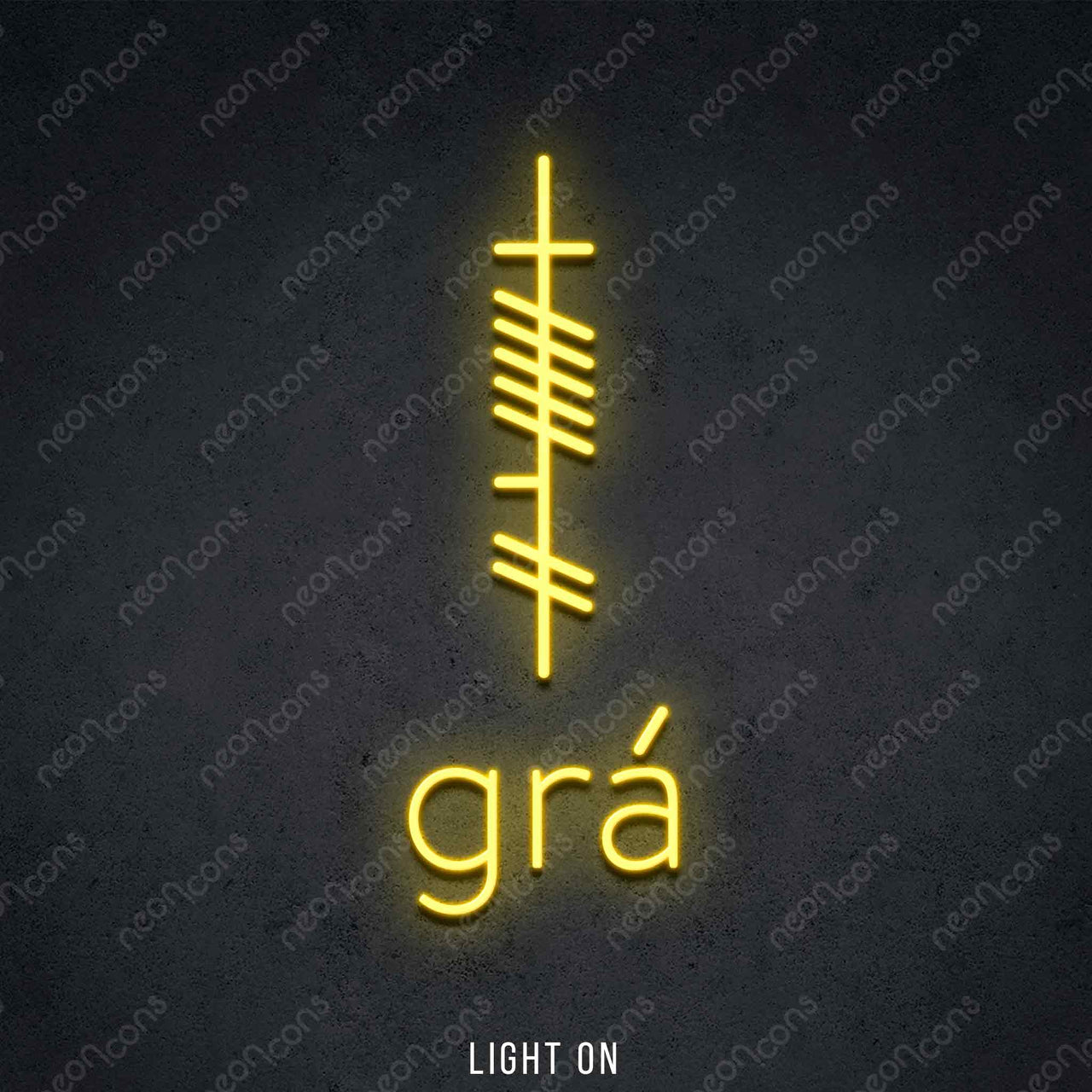 "Ogham - Gra - Love" LED Neon 60cm (2ft) / Yellow by Neon Icons