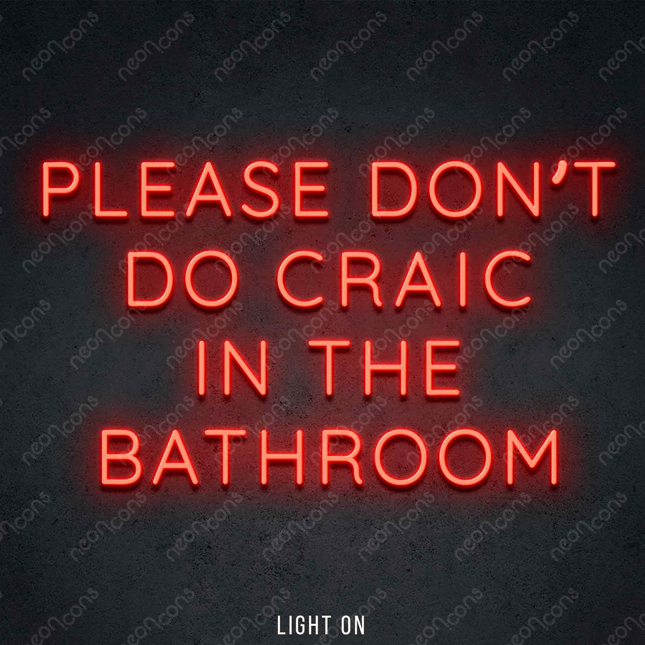 "Please Don't Do Craic In The Bathroom" LED Neon 60cm (2ft) / Red by Neon Icons