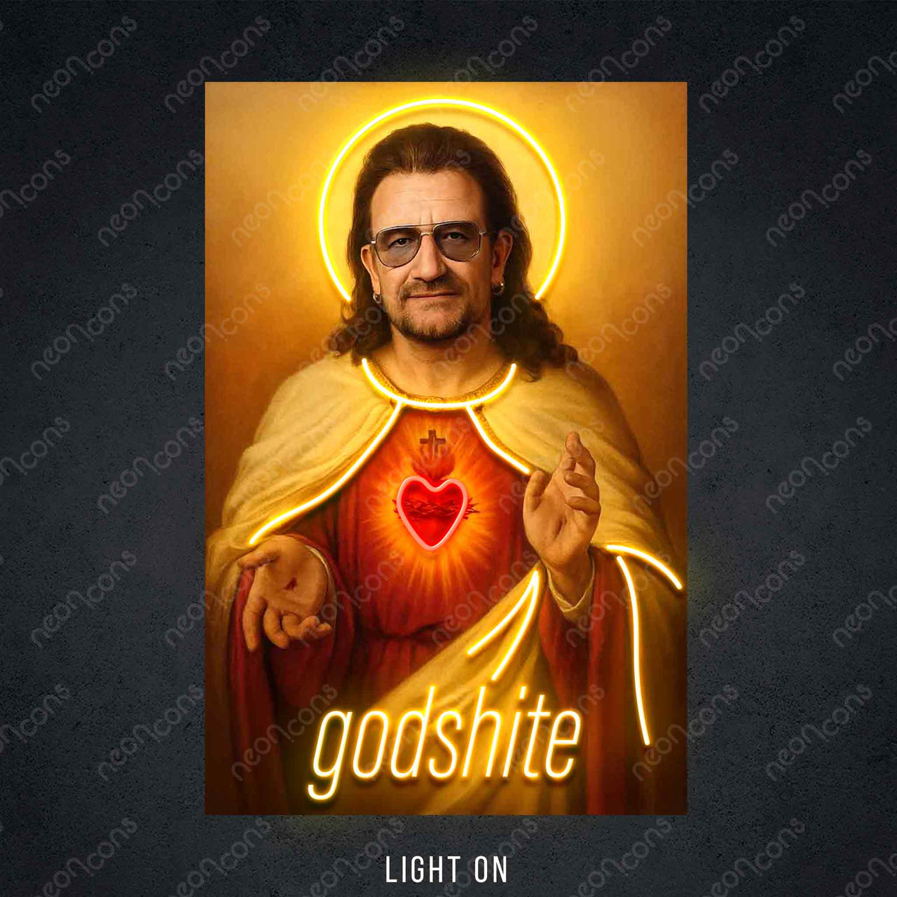 "Sacred Heart Bono" LED Neon x Print by Neon Icons