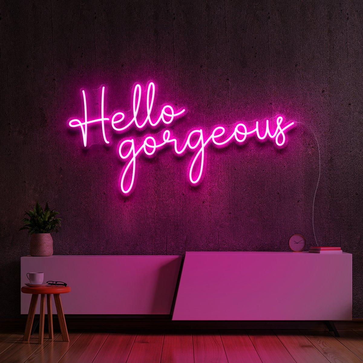 "Hello Gorgeous" Neon Sign 60cm (2ft) / Pink / LED Neon by Neon Icons