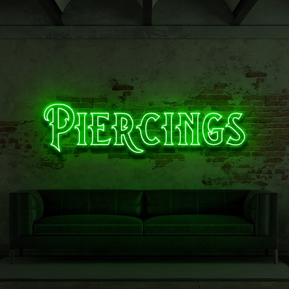 "Piercings" Neon Sign for Tattoo Parlours 90cm (3ft) / Green / LED Neon by Neon Icons