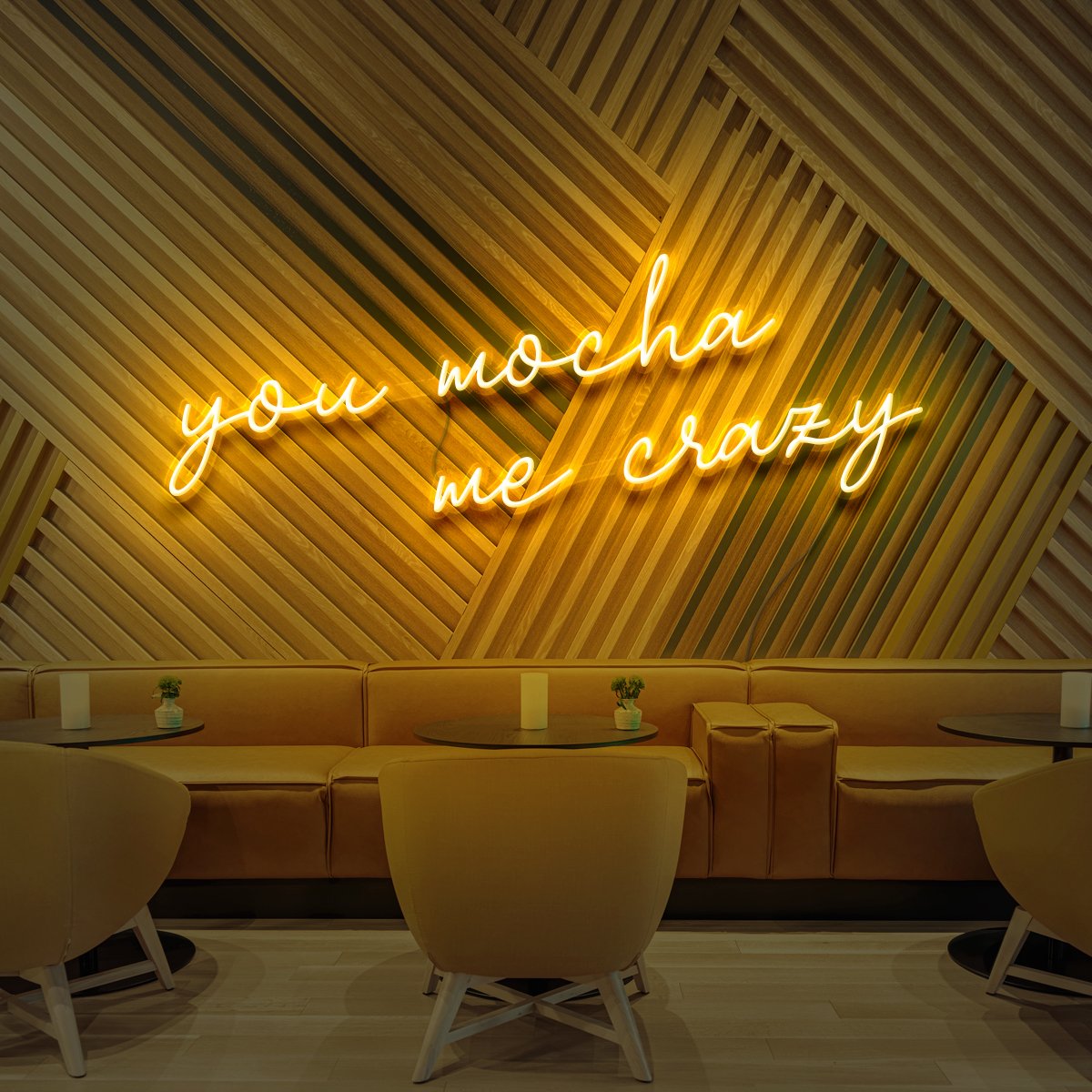 "You Mocha Me Crazy" Neon Sign for Cafés 60cm (2ft) / Yellow / LED Neon by Neon Icons