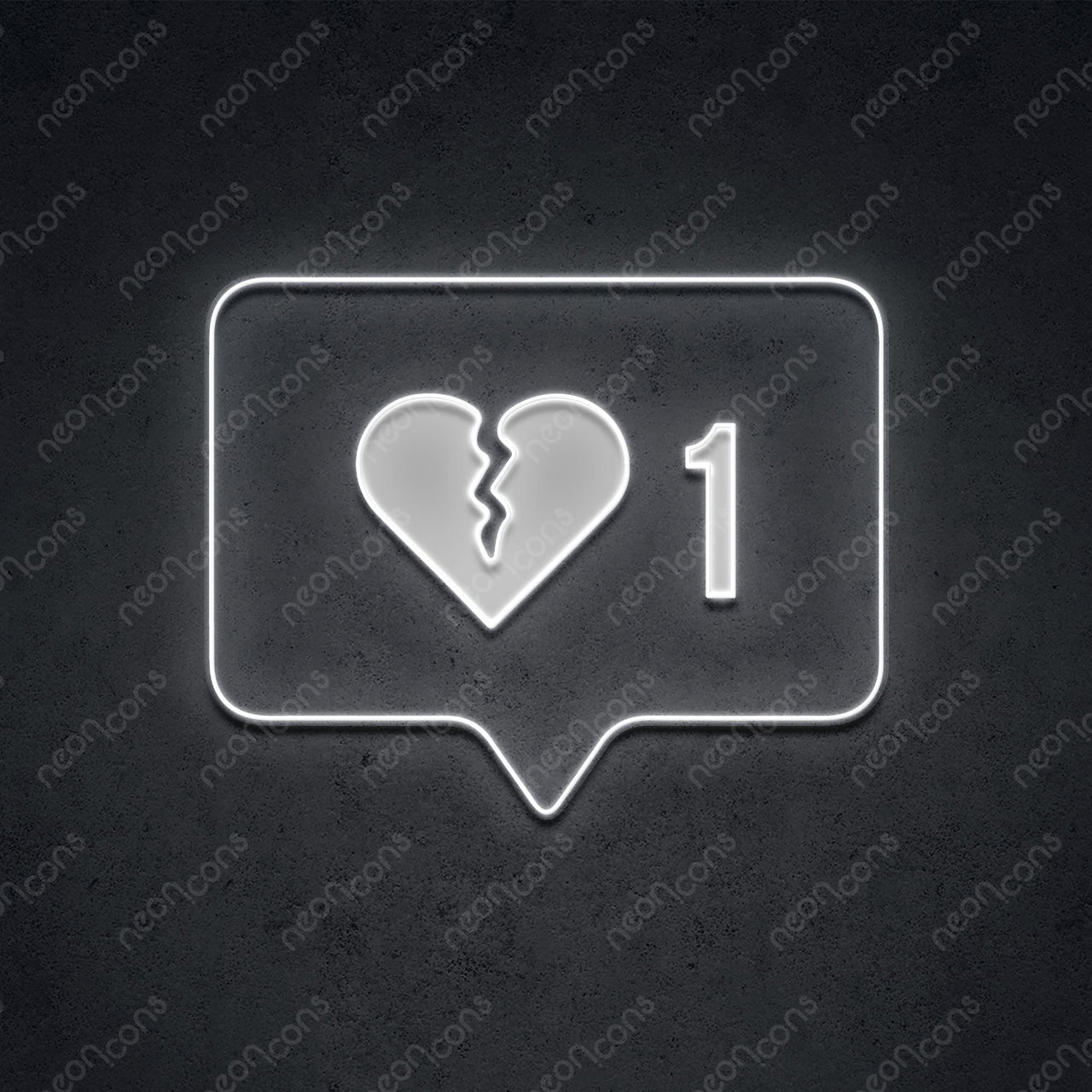 "1 Broken Heart" LED Neon x Print 45cm (1.5ft) / LED Neon x Print / White by Neon Icons