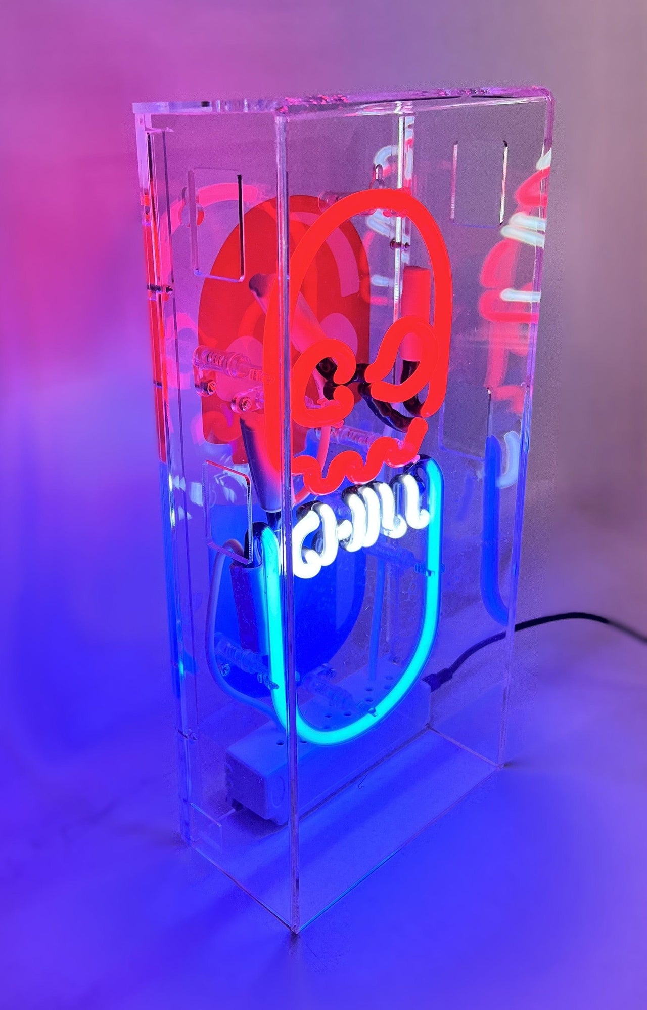 "Chill Pill" Glass Neon Lamp in Acrylic Box by Neon Icons