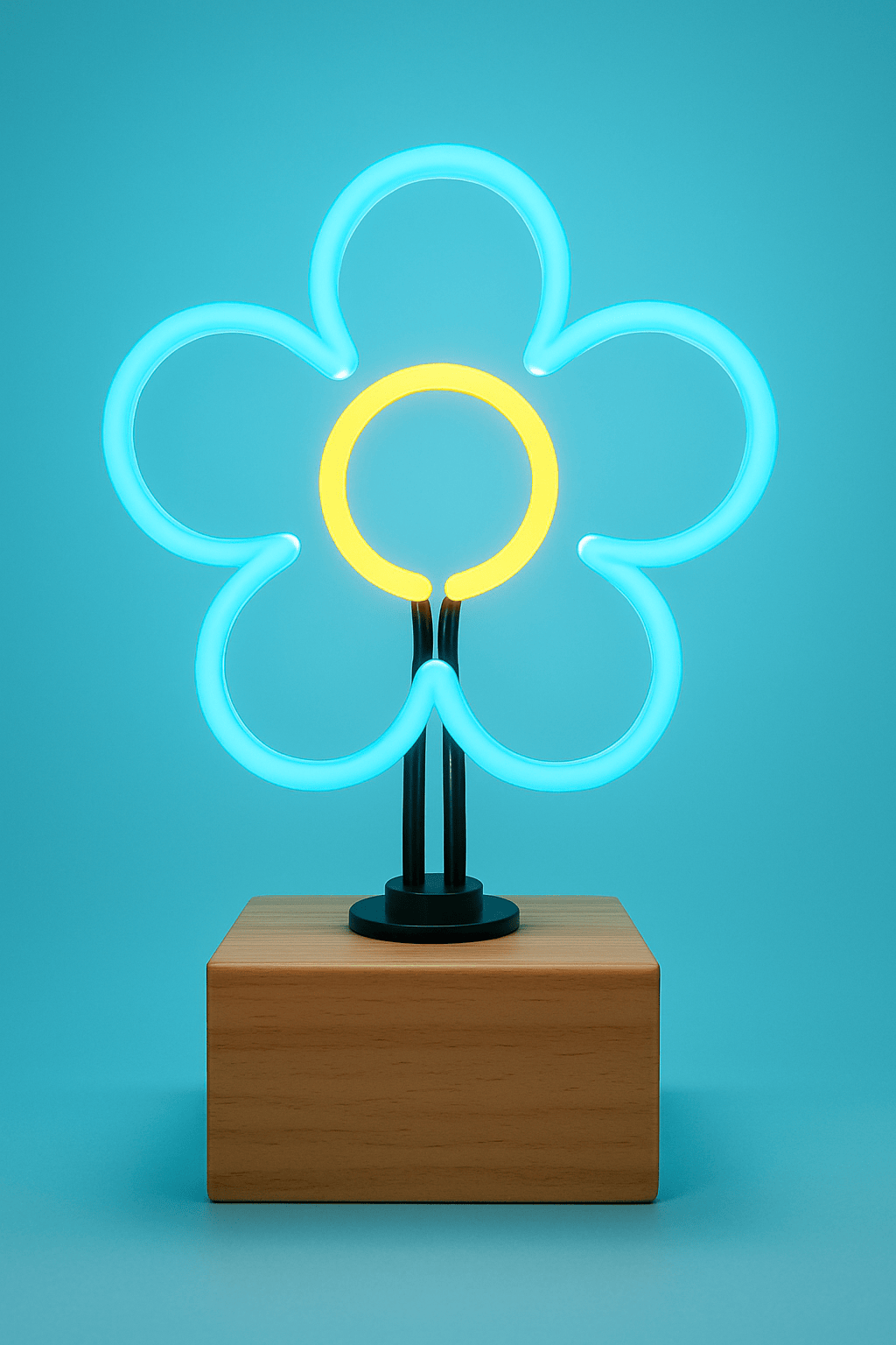 "Flower" Glass Neon Lamp Ice Blue and Yellow by Neon Icons