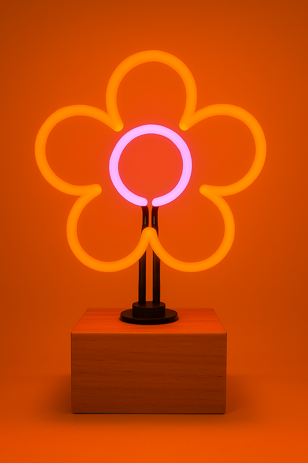"Flower" Glass Neon Lamp Orange and Pink by Neon Icons