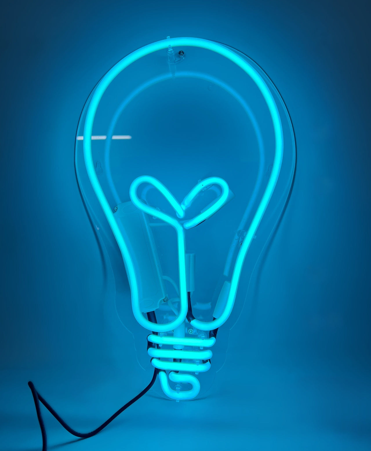 "Light Bulb" Glass Neon Lamp on Acrylic Backing Ice Blue by Neon Icons