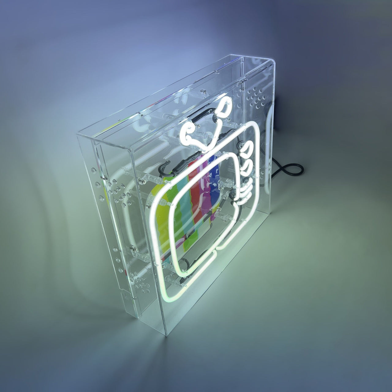 "TV" Glass Neon Lamp in Acrylic Box by Neon Icons