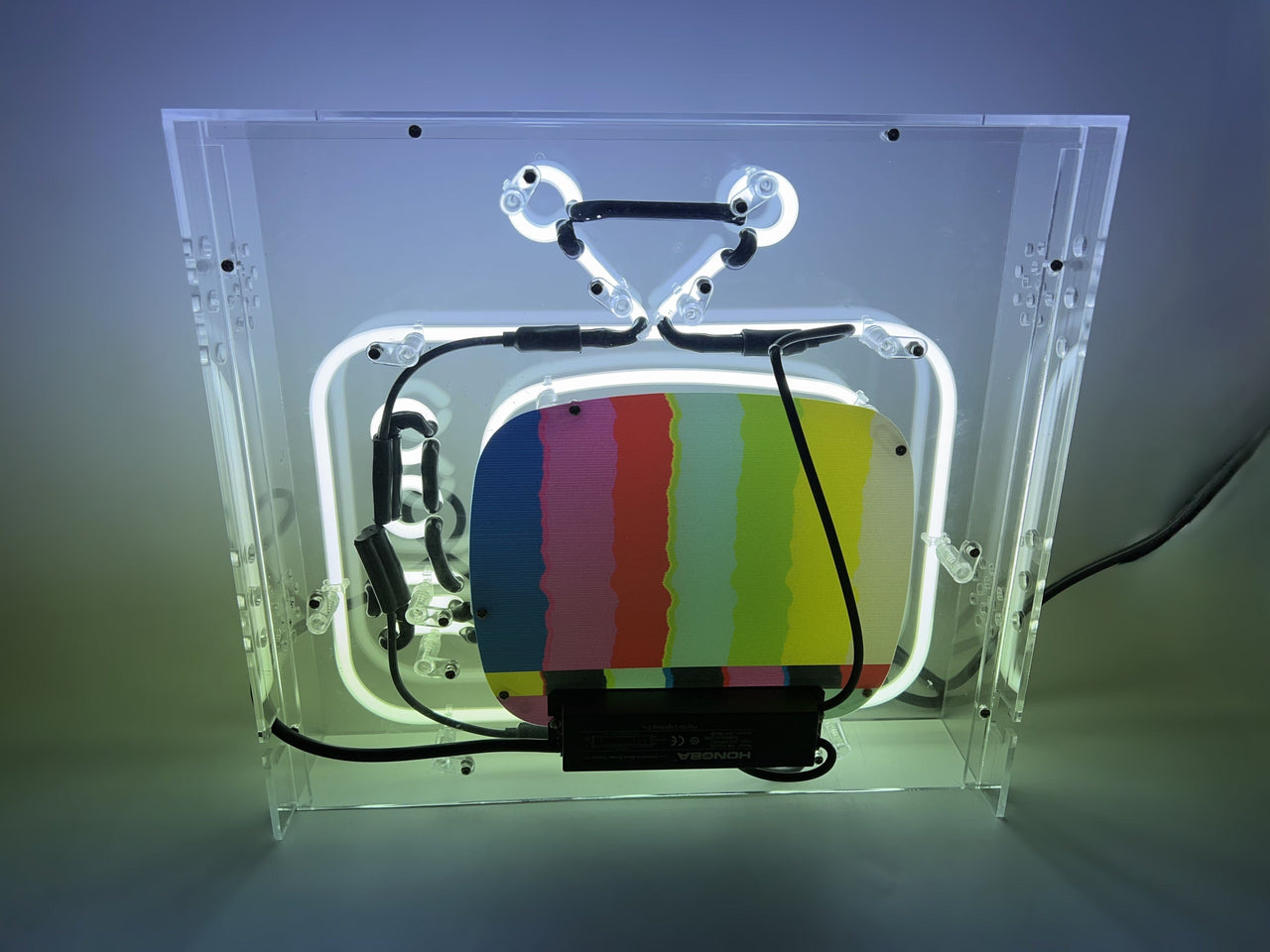 "TV" Glass Neon Lamp in Acrylic Box by Neon Icons
