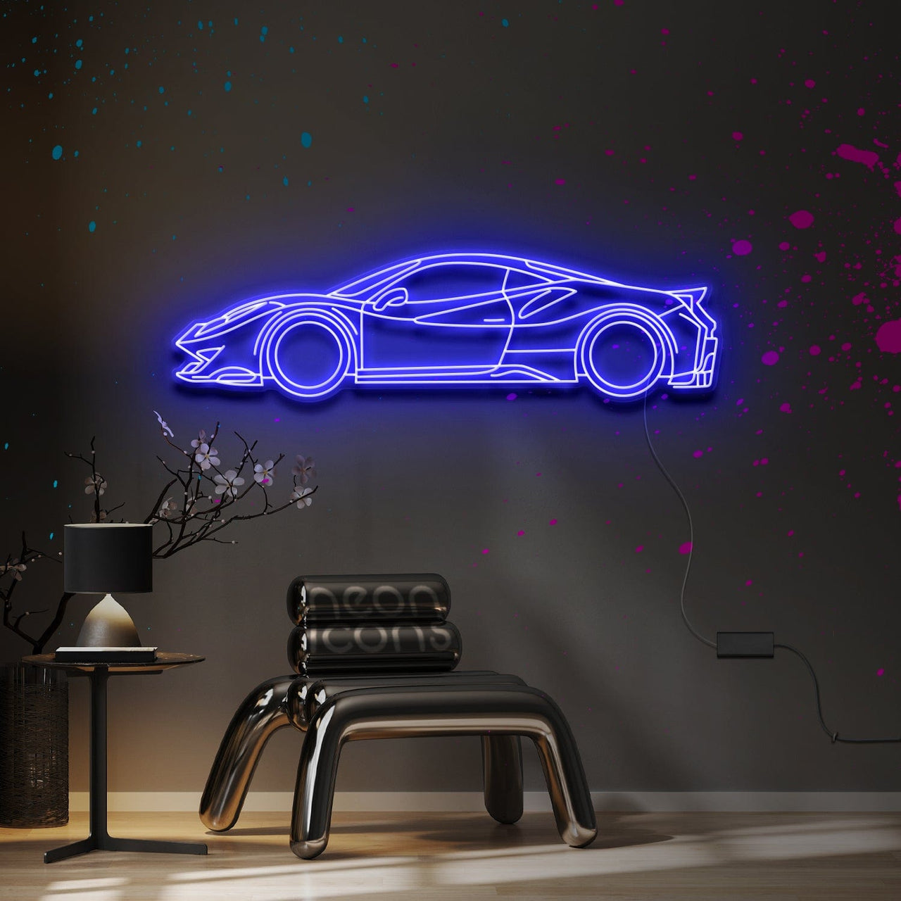 "Ferrari 488 Pista" Neon Sign 4ft x 1.2ft / Blue / LED Neon by Neon Icons
